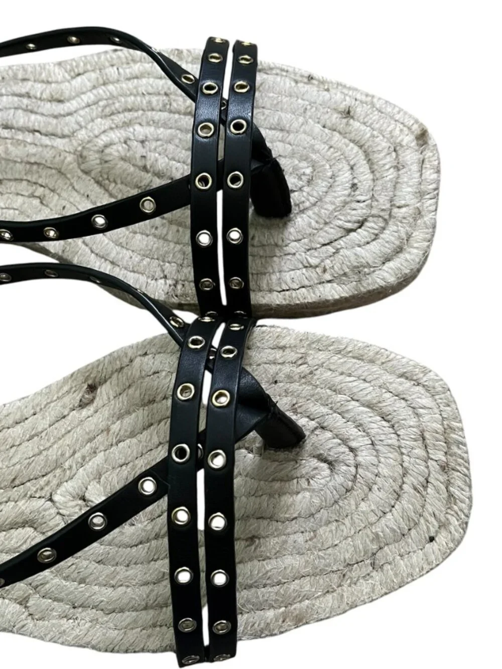 Madewell Mira Espadrille Thong Sandal Ankle Wrap Grommet Leather Black SZ 8 NWOT